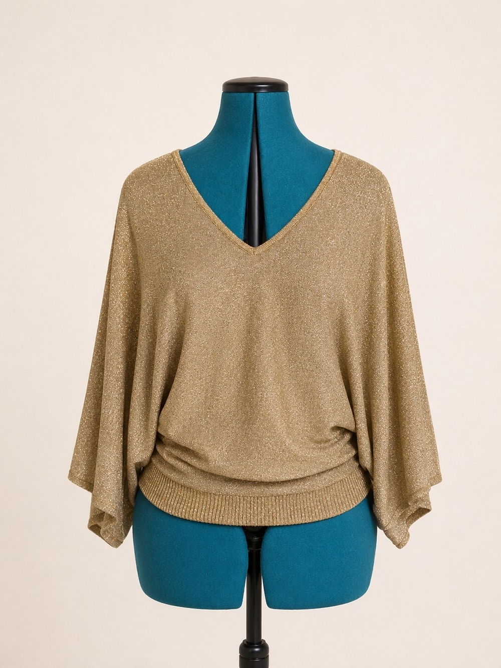 New York & Company Gold Lurex V-Neck Dolman Sweater